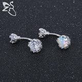 Double Side Navel Belly Button Ring Surgical Steel Bright Crystal Gem Ball Pierc