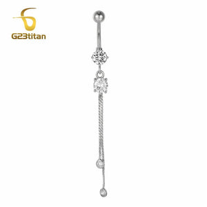 Long Tassel Belly Ring Crystal Navel Barbell 14G Body Jewelry