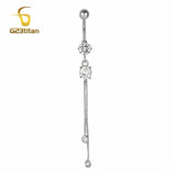 Long Tassel Belly Ring Crystal Navel Barbell 14G Body Jewelry