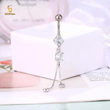 Long Tassel Belly Ring Crystal Navel Barbell 14G Body Jewelry