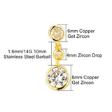 Dangly Belly Button Ring 10mm Surgical Steel Barbell Zircon Gem Navel Earring