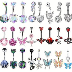 4PC Surgical Steel Crystal Belly Piercing Set Bulk Women Navel Bar Pack