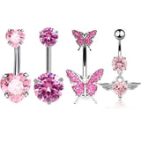 4PC Surgical Steel Crystal Belly Piercing Set Bulk Women Navel Bar Pack