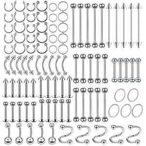 100PCS Stainless Steel Body Piercing Jewelry Set