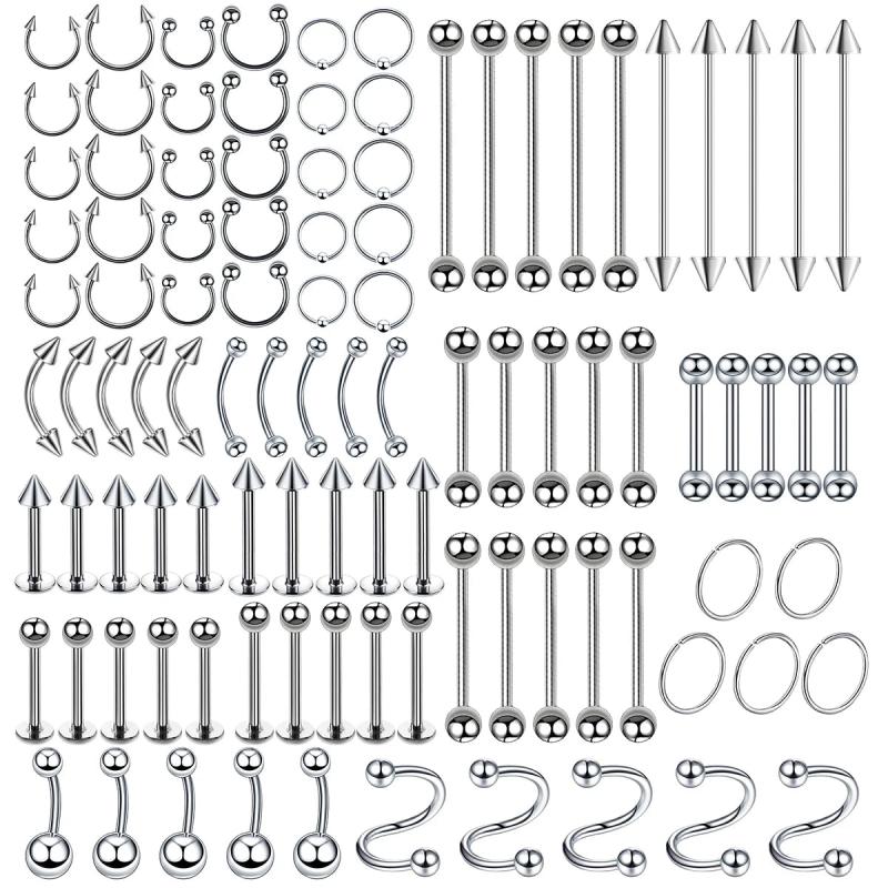 100PCS Stainless Steel Body Piercing Jewelry Set