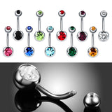 10pcs Double Crystal Zircon Belly Button Rings Navel Piercing 14G