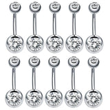 10pcs Double Crystal Zircon Belly Button Rings Navel Piercing 14G