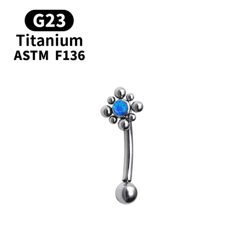 Opal Belly Button Rings Titanium Piercing Flower Pattern Navel Rings