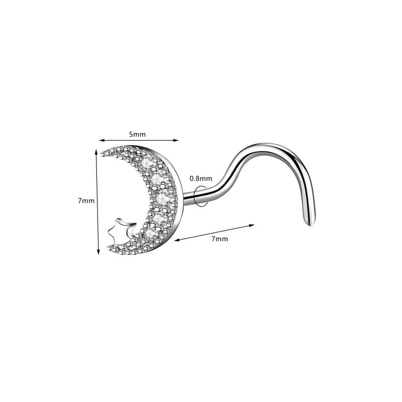 20G Zircon Nose Piercing Studs Stainless Steel Moon Butterfly Septum Piercing
