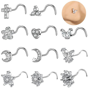20G Zircon Nose Piercing Studs Stainless Steel Moon Butterfly Septum Piercing