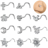 20G Zircon Nose Piercing Studs Stainless Steel Moon Butterfly Septum Piercing