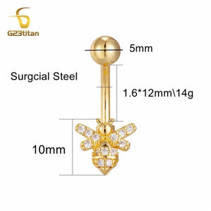 Zircon Bee Flower OWL Belly Button Ring 14G Surgical Steel