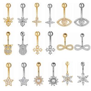 Zircon Bee Flower OWL Belly Button Ring 14G Surgical Steel