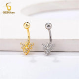 Zircon Bee Flower OWL Belly Button Ring 14G Surgical Steel