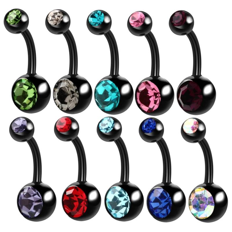 10PCS Steel Navel Bar Belly Button Rings Piercing Double Gem Ombligo
