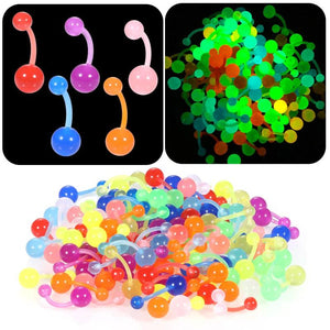 100pcs Luminous Belly Piercings Ball Navel Ring Set 14G