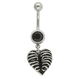 Skeleton Heart Belly Button Ring CZ Navel Piercing Dangle