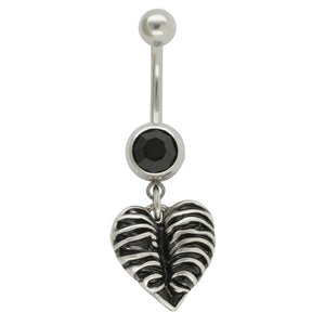 Skeleton Heart Belly Button Ring CZ Navel Piercing Dangle