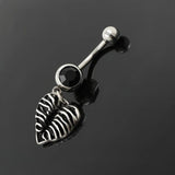 Skeleton Heart Belly Button Ring CZ Navel Piercing Dangle