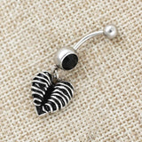 Skeleton Heart Belly Button Ring CZ Navel Piercing Dangle