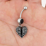 Skeleton Heart Belly Button Ring CZ Navel Piercing Dangle