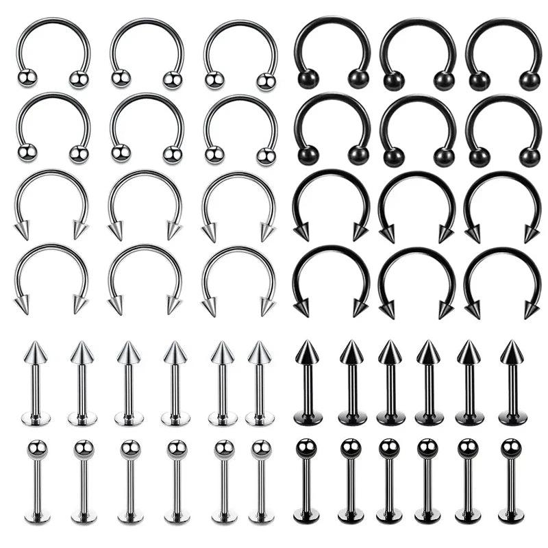 48pc Stainless Steel Body Piercing Jewelry Set