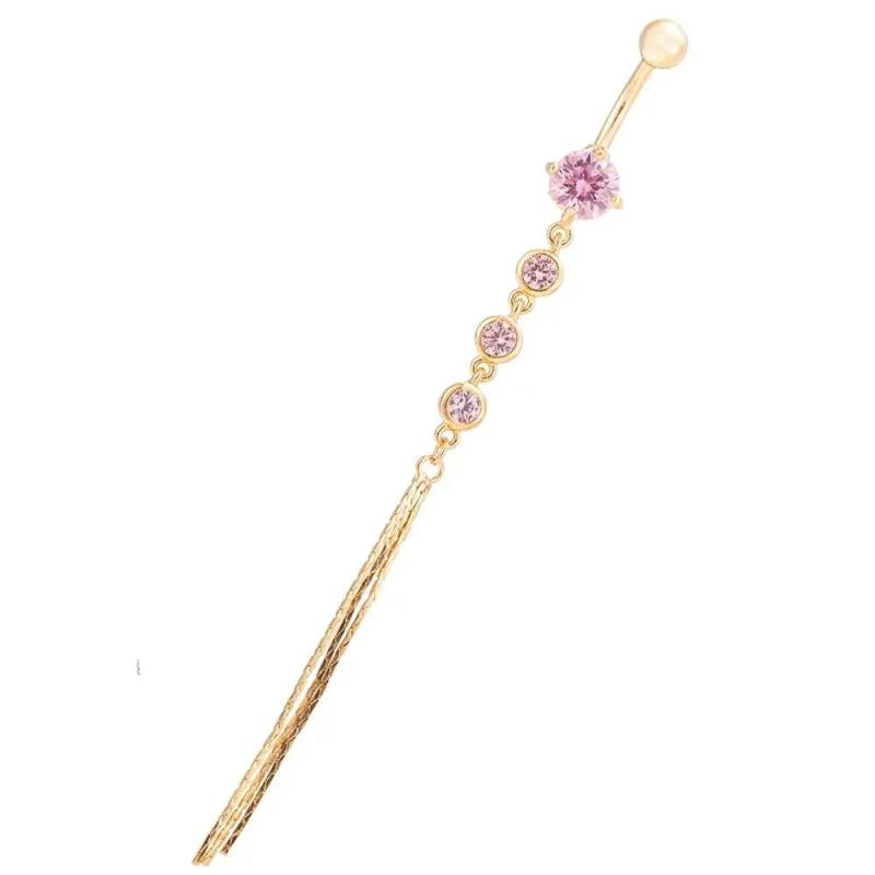 Long Tassel Round Zircon Belly Button RingS Body Piercing Navel Crystal Button