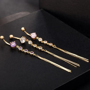 Long Tassel Round Zircon Belly Button RingS Body Piercing Navel Crystal Button