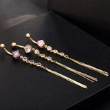 Long Tassel Round Zircon Belly Button RingS Body Piercing Navel Crystal Button