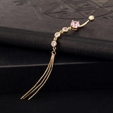 Long Tassel Round Zircon Belly Button RingS Body Piercing Navel Crystal Button