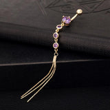 Long Tassel Round Zircon Belly Button RingS Body Piercing Navel Crystal Button