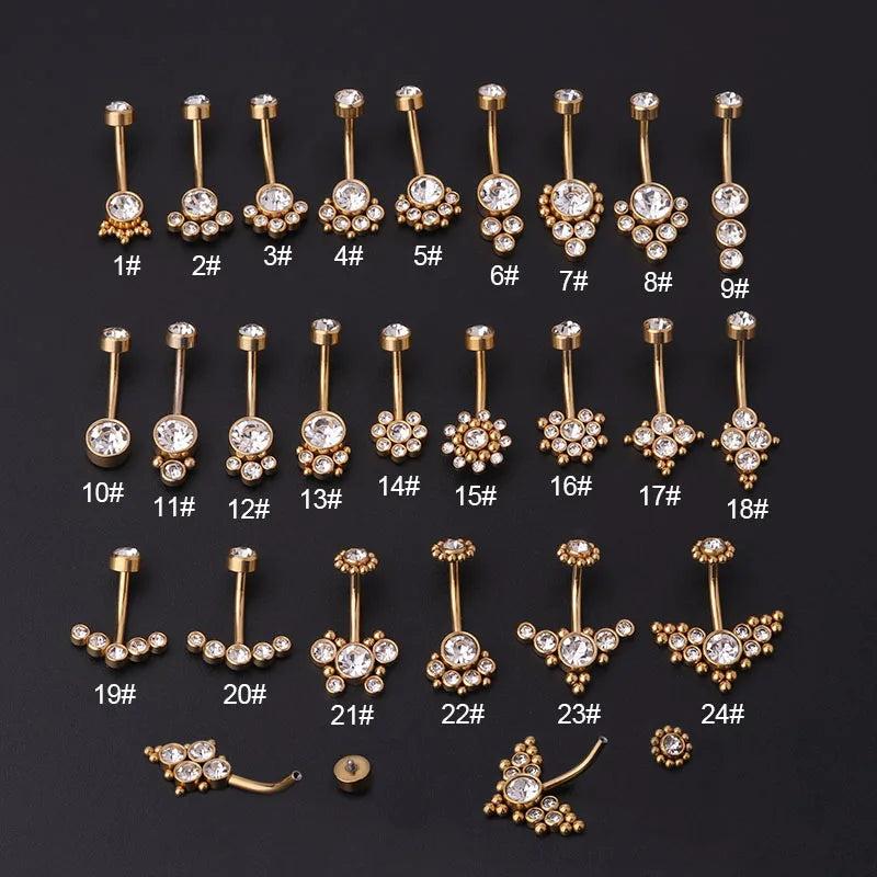 Titanium Stainless Steel Navel Piercing Ring with Rhinestone Belly Button Rings