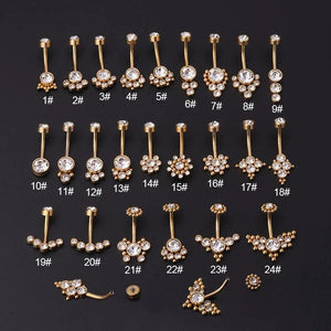 Titanium Stainless Steel Navel Piercing Ring with Rhinestone Belly Button Rings