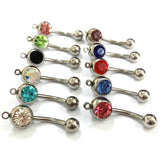 10PCS Boho Rhinestone Steel Belly Button Ring 14G