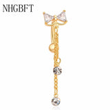 Bowknot CZ Navel Bar Silver Dangle Piercing Reverse Belly Button Ring