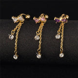 Bowknot CZ Navel Bar Silver Dangle Piercing Reverse Belly Button Ring