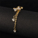 Bowknot CZ Navel Bar Silver Dangle Piercing Reverse Belly Button Ring