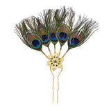 Peacock Feathers Hairpin Flower Rhinestones Hair Jewelry Statement