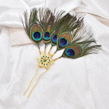 Peacock Feathers Hairpin Flower Rhinestones Hair Jewelry Statement