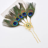 Peacock Feathers Hairpin Flower Rhinestones Hair Jewelry Statement
