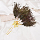 Peacock Feathers Hairpin Flower Rhinestones Hair Jewelry Statement
