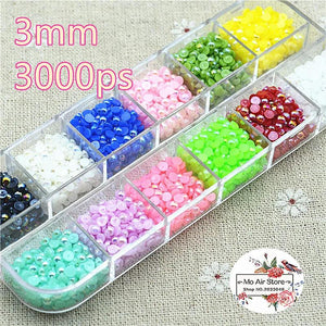3000pcs/lot 3mm 12 AB Half Pearl Flatback Beads