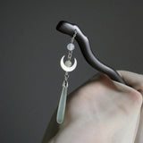 Wooden Hair Stick Chinese Style Hanfu Moon Tassel Hair Pin Vintage Headwear
