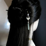 Wooden Hair Stick Chinese Style Hanfu Moon Tassel Hair Pin Vintage Headwear