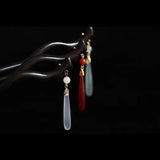 Wooden Hair Stick Chinese Style Hanfu Moon Tassel Hair Pin Vintage Headwear