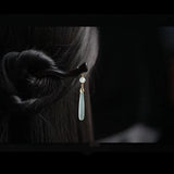 Wooden Hair Stick Chinese Style Hanfu Moon Tassel Hair Pin Vintage Headwear