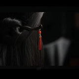 Wooden Hair Stick Chinese Style Hanfu Moon Tassel Hair Pin Vintage Headwear