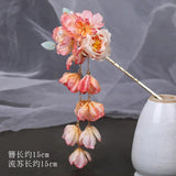 Metal Hair Stick Hanfu Fabric Flower Tassel Hairpins Hair Bun Chopstick