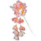 Metal Hair Stick Hanfu Fabric Flower Tassel Hairpins Hair Bun Chopstick