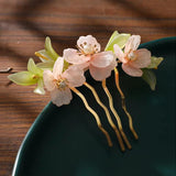 Vintage Chinese Hairpin Pink Flower Pearl Hair Clip Fork